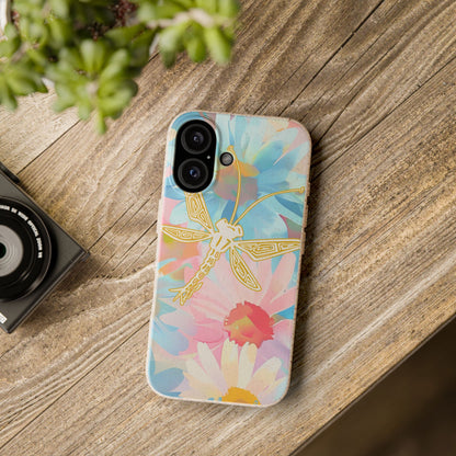 Biodegradable Floral Dragonfly Phone Case – Eco-Friendly Pastel iPhone Cover