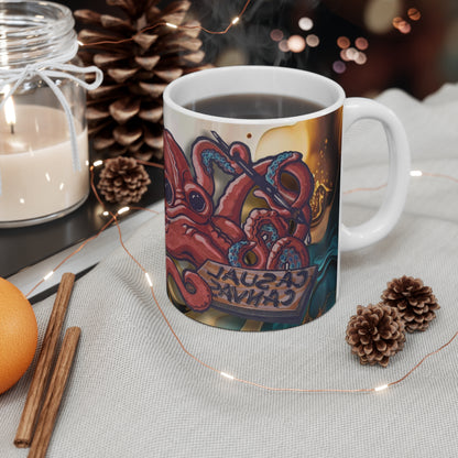11oz Mug — Abstract Golden Seaweed Octopus Art Coffee Cup