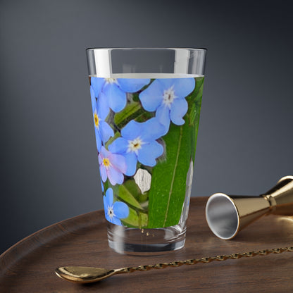 Mixing Glass - Blue Forget-Me-Not Floral Pint Glass (16oz)