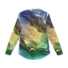 Men's UV Long Sleeve Shirt — Abstract Ocean Green & Gold All-Over Print