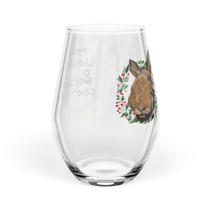 Moosemas Wreath Stemless Wine Glass — 11.75 oz Holiday Animal Wine Glass