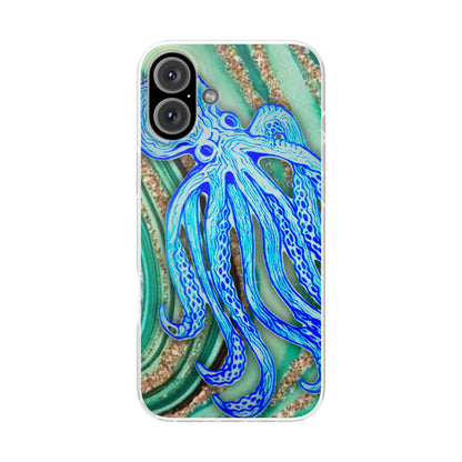 Octopus Seafoam Phone Case — Artistic Blue Octopus Flexible Protective Cover