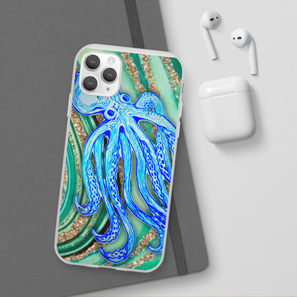 Octopus Seafoam Phone Case — Artistic Blue Octopus Flexible Protective Cover