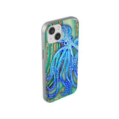 Octopus Seafoam Phone Case — Artistic Blue Octopus Flexible Protective Cover