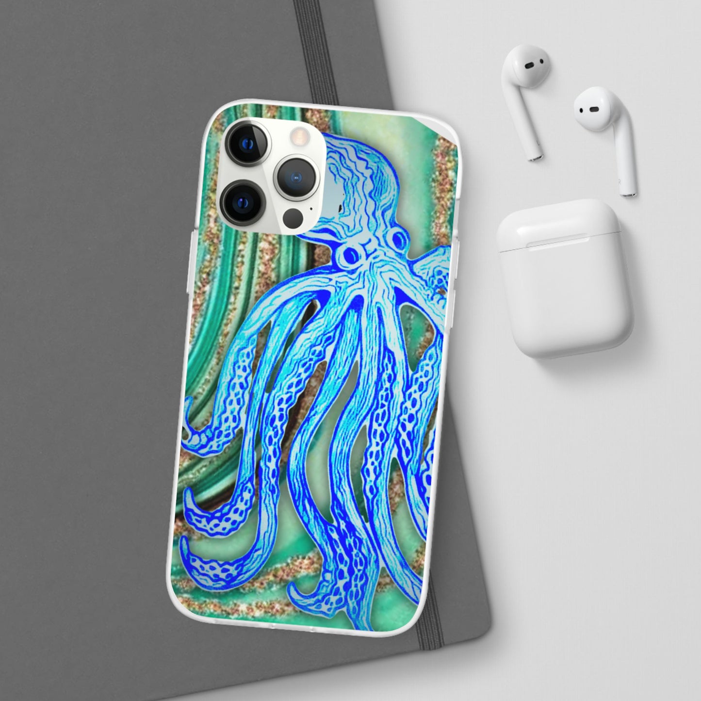 Octopus Seafoam Phone Case — Artistic Blue Octopus Flexible Protective Cover