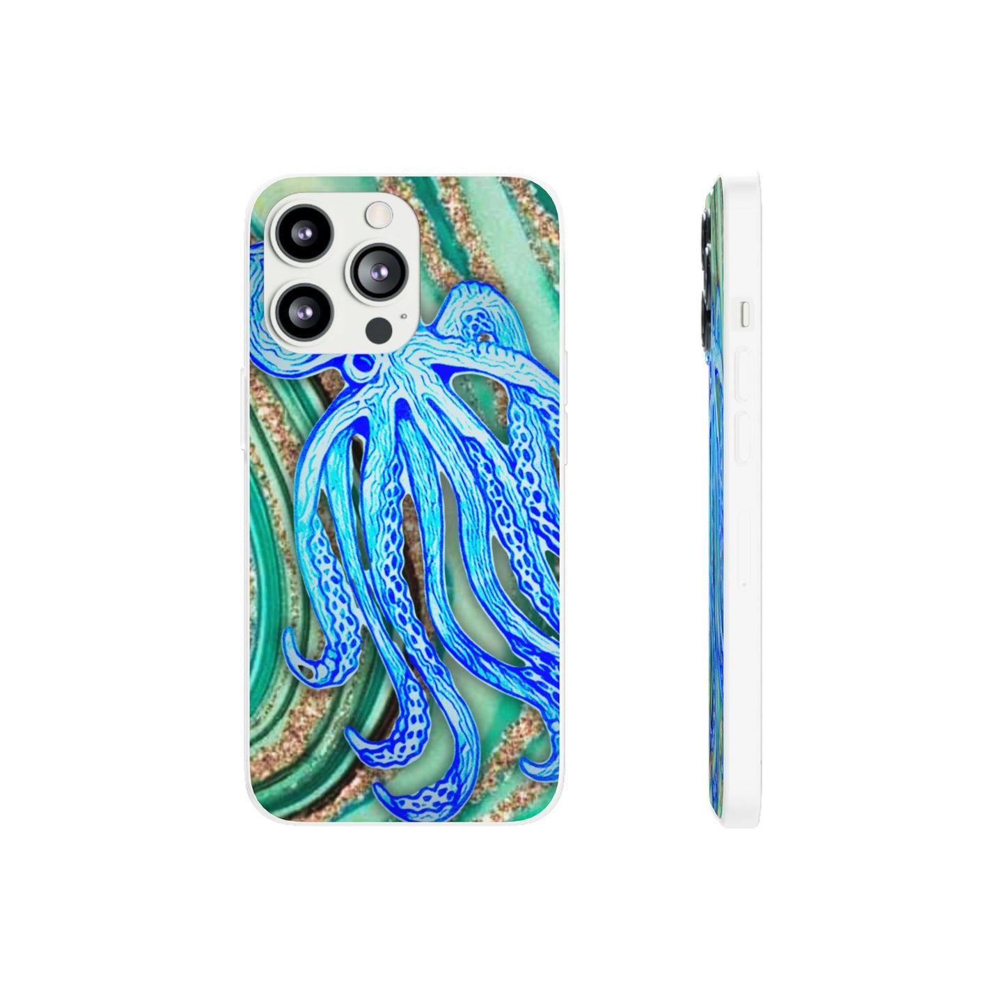 Octopus Seafoam Phone Case — Artistic Blue Octopus Flexible Protective Cover