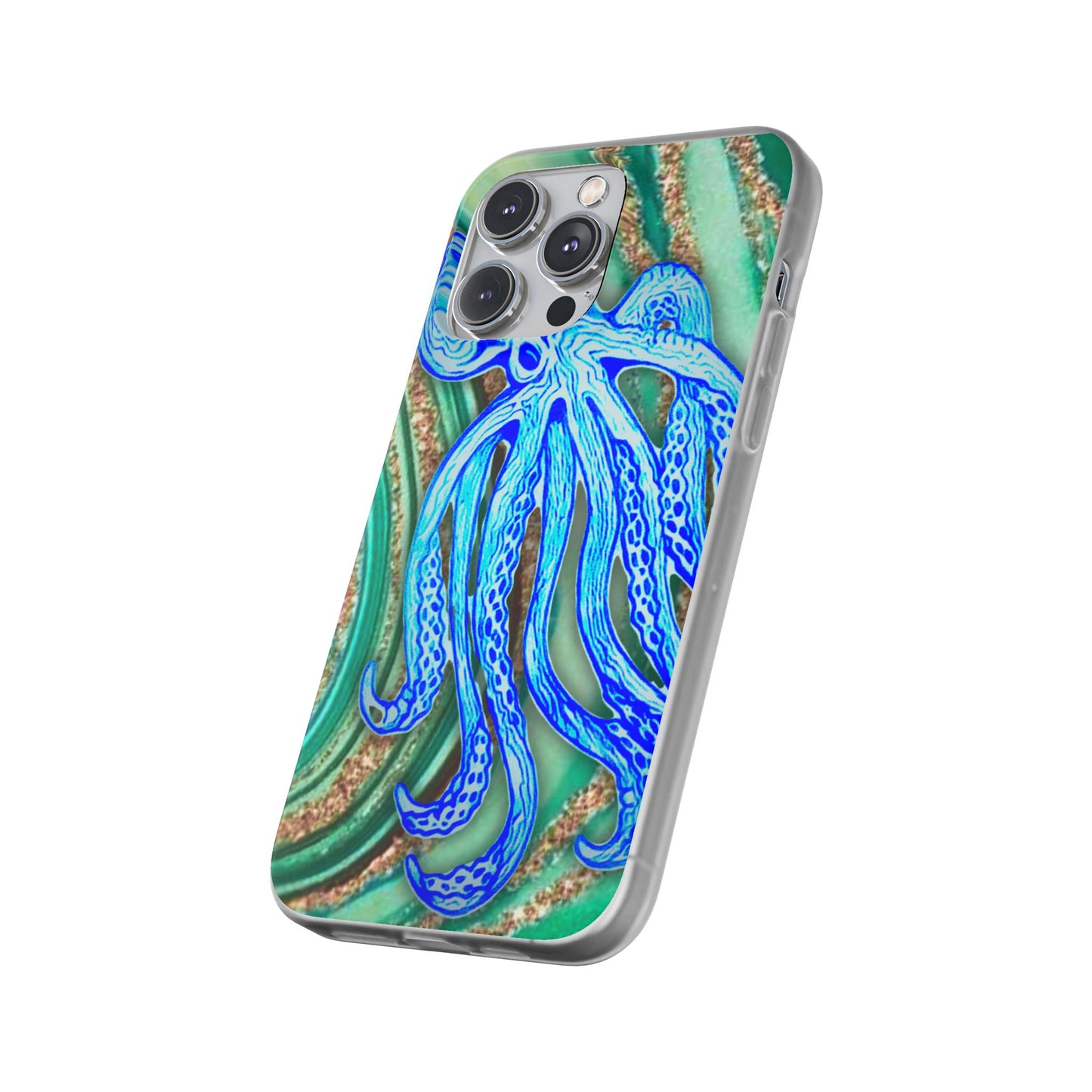 Octopus Seafoam Phone Case — Artistic Blue Octopus Flexible Protective Cover