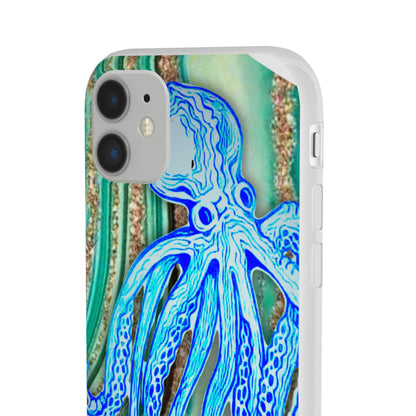 Octopus Seafoam Phone Case — Artistic Blue Octopus Flexible Protective Cover