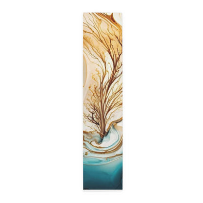 Coastal Marble Table Runner — Teal & Gold Abstract Dining Decor