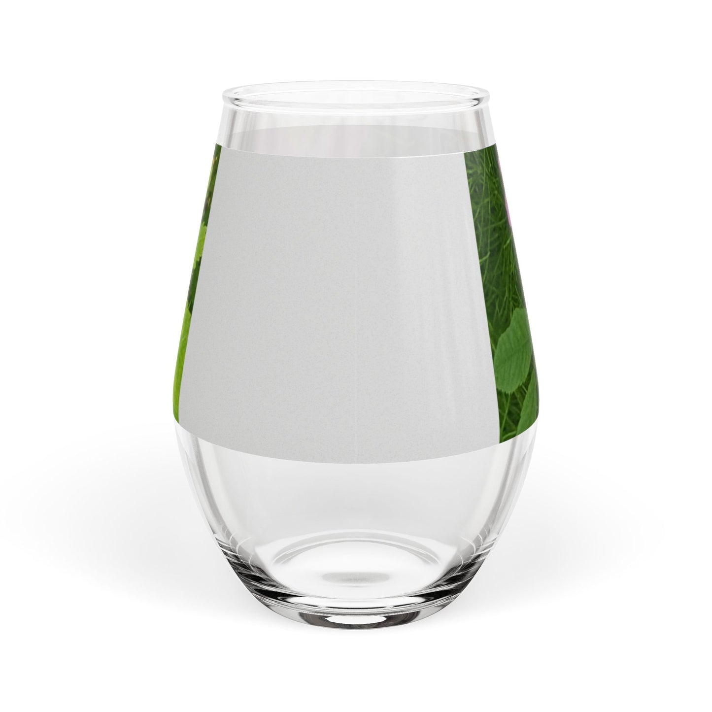 Stemless Wine Glass with Dragonfly & Pink Flower Nature Design — 11.75 oz