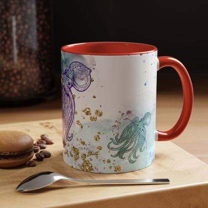 Octopus Watercolor Coffee Mug — Ocean Jellyfish Art Accent Mug (11/15oz)
