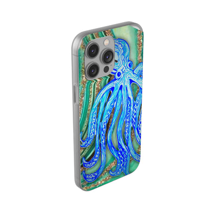 Octopus Seafoam Phone Case — Artistic Blue Octopus Flexible Protective Cover