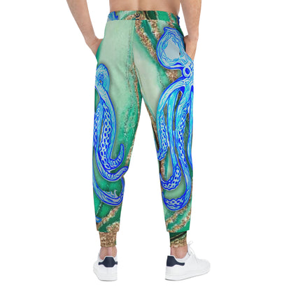 Octopus Wave Athletic Joggers — Teal Marble All-Over Print