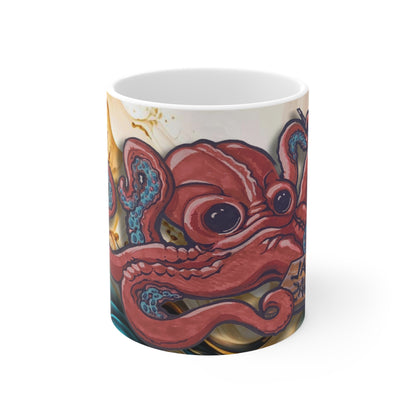 11oz Mug — Abstract Golden Seaweed Octopus Art Coffee Cup