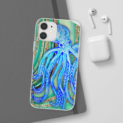 Octopus Seafoam Phone Case — Artistic Blue Octopus Flexible Protective Cover