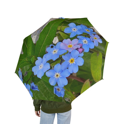 Foldable Umbrella — Blue Forget-Me-Not Floral Print, Semi-Automatic Compact Travel Umbrella