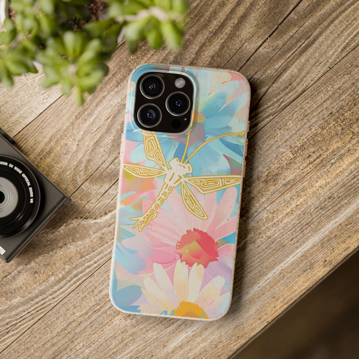 Biodegradable Floral Dragonfly Phone Case – Eco-Friendly Pastel iPhone Cover