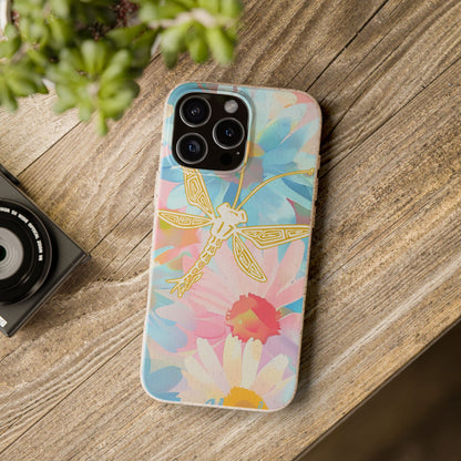 Biodegradable Floral Dragonfly Phone Case – Eco-Friendly Pastel iPhone Cover