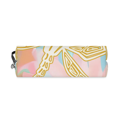 Floral Pastel Makeup Bag — Gold Butterfly Cosmetic Pouch