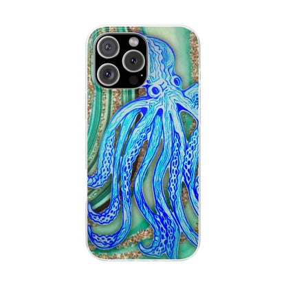 Octopus Seafoam Phone Case — Artistic Blue Octopus Flexible Protective Cover