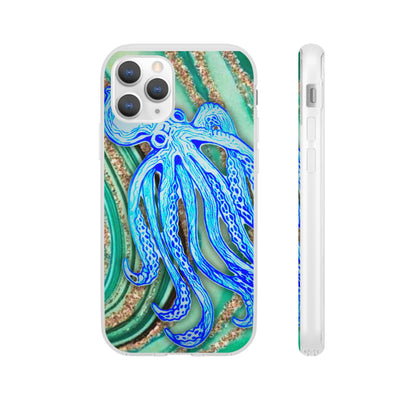 Octopus Seafoam Phone Case — Artistic Blue Octopus Flexible Protective Cover
