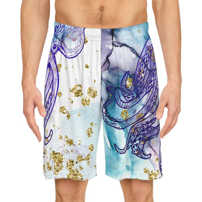 Octopus Ink Basketball Shorts — Blue Teal Marble AOP