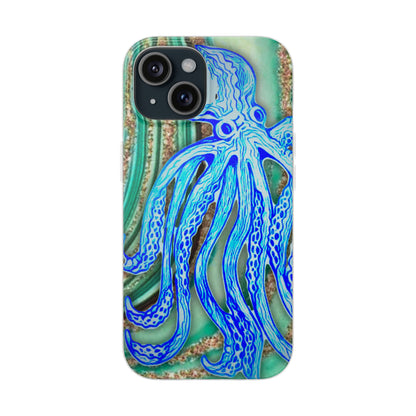 Octopus Seafoam Phone Case — Artistic Blue Octopus Flexible Protective Cover