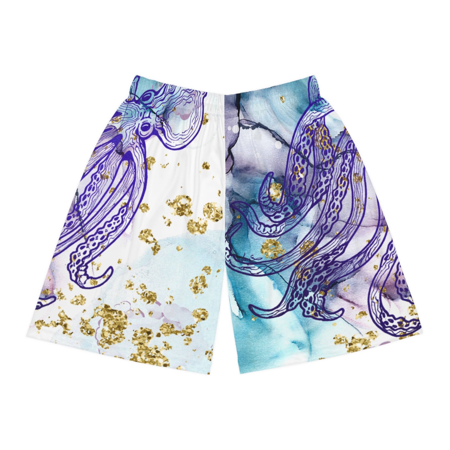 Octopus Ink Basketball Shorts — Blue Teal Marble AOP