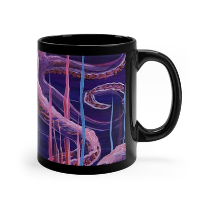Octopus Nightscape Coffee Mug — Surreal Deep Sea Art, 11oz Black Ceramic