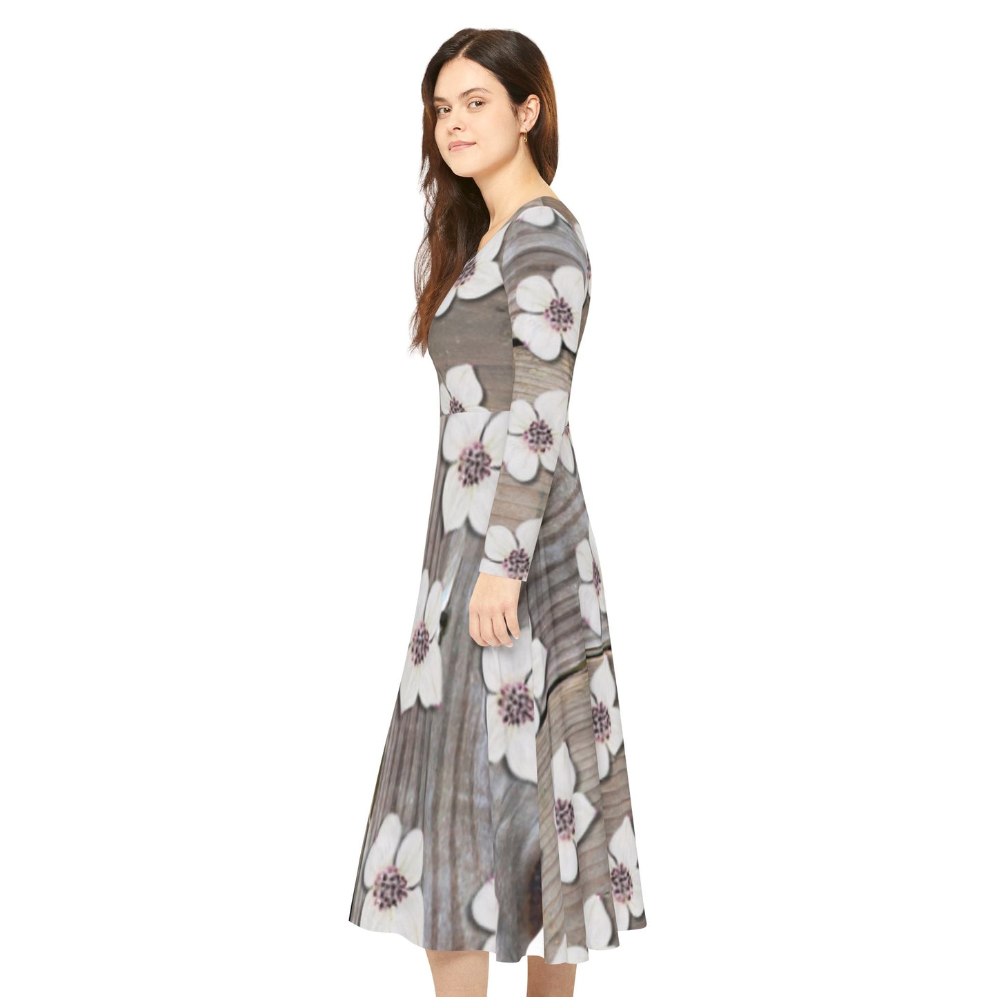 Floral Long Sleeve Dance Dress — Vintage Green AOP