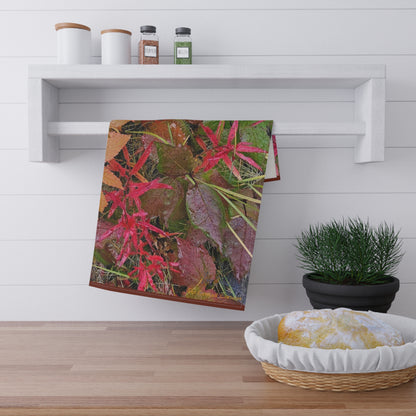Fall Foilage  Cotton Tea Towel — Red & Green Fall Foliage Kitchen Towel