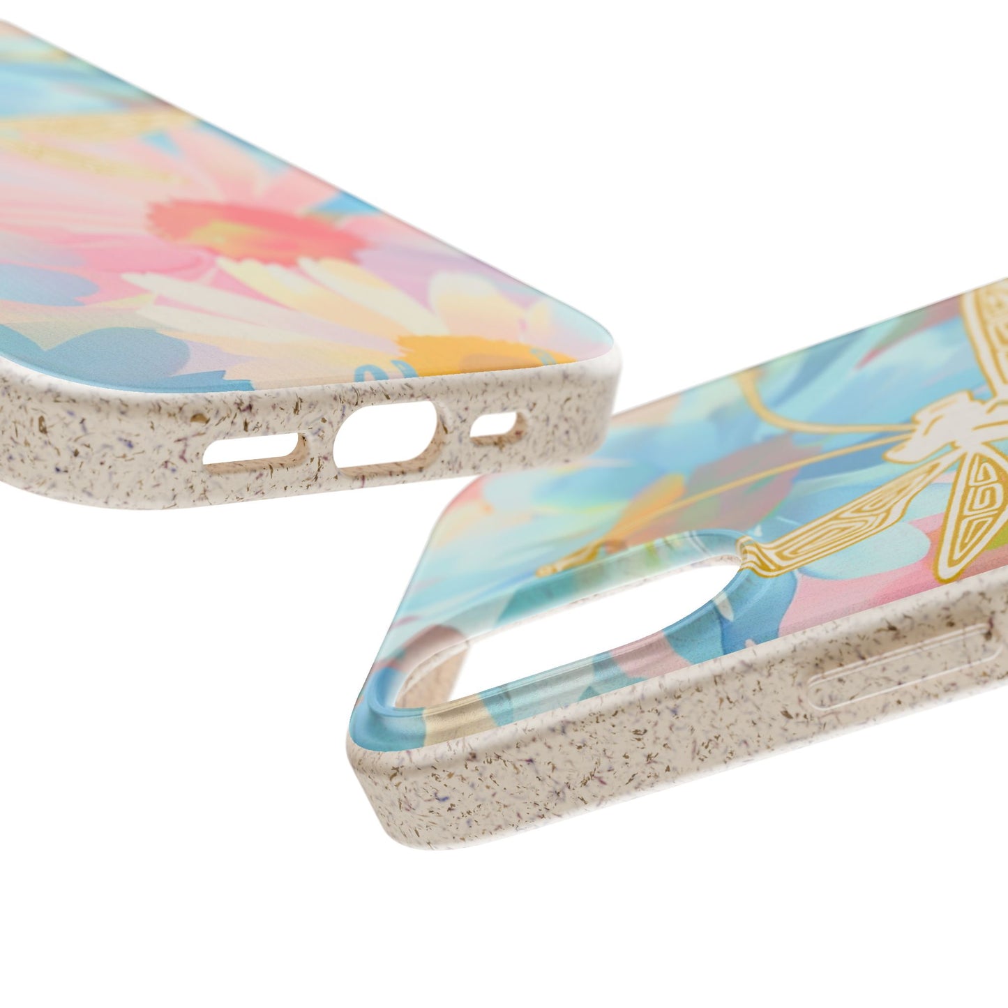 Biodegradable Floral Dragonfly Phone Case – Eco-Friendly Pastel iPhone Cover