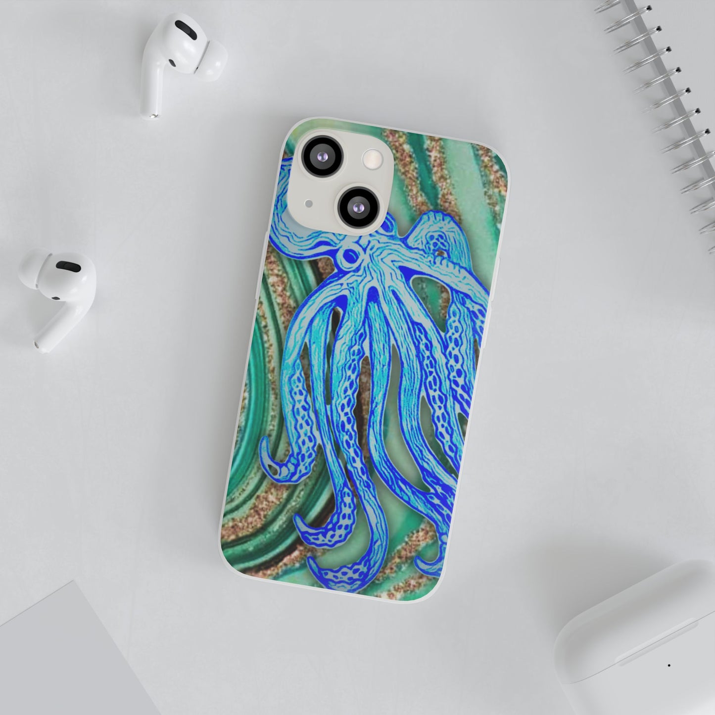 Octopus Seafoam Phone Case — Artistic Blue Octopus Flexible Protective Cover