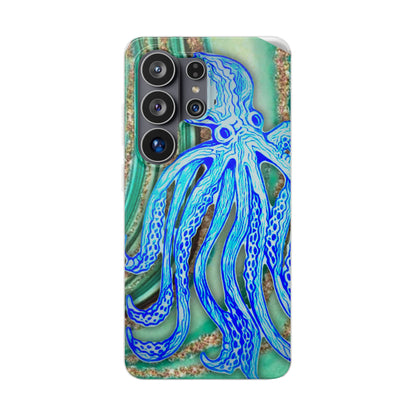 Octopus Seafoam Phone Case — Artistic Blue Octopus Flexible Protective Cover