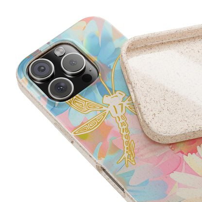 Biodegradable Floral Dragonfly Phone Case – Eco-Friendly Pastel iPhone Cover