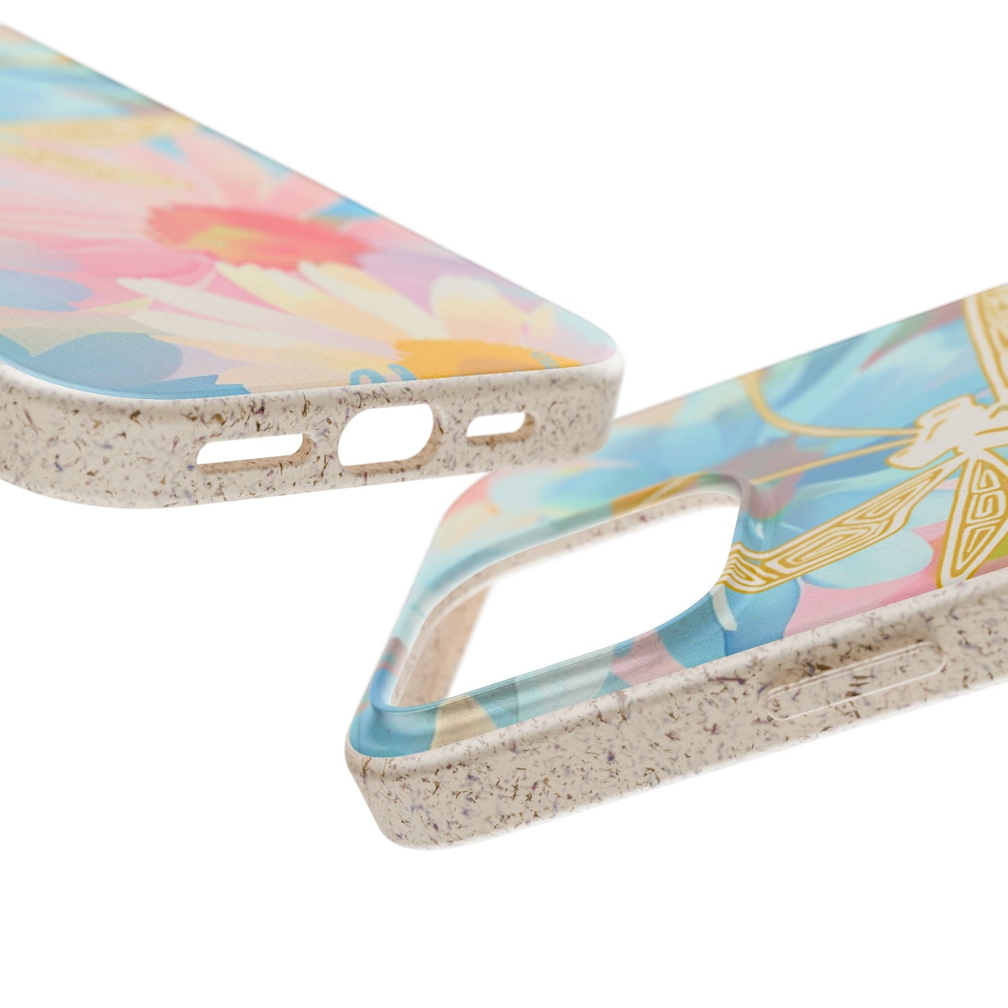 Biodegradable Floral Dragonfly Phone Case – Eco-Friendly Pastel iPhone Cover