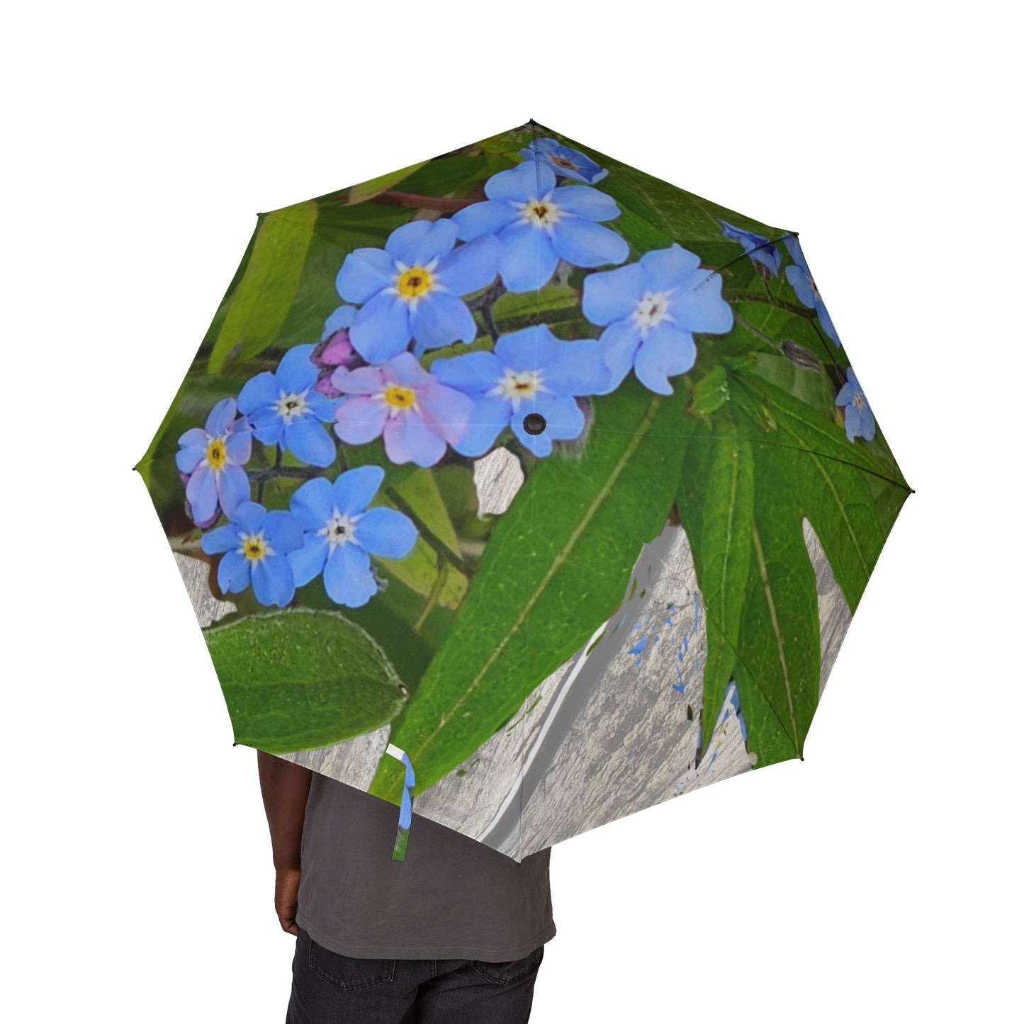 Foldable Umbrella — Blue Forget-Me-Not Floral Print, Semi-Automatic Compact Travel Umbrella