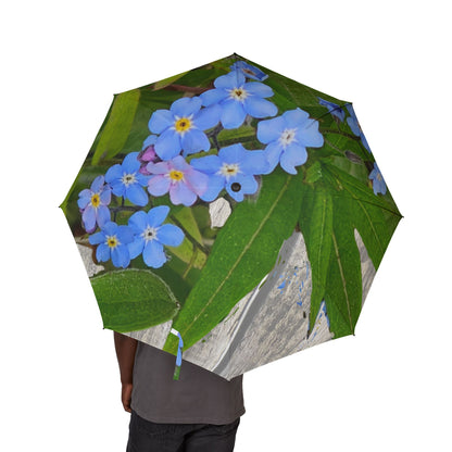 Foldable Umbrella — Blue Forget-Me-Not Floral Print, Semi-Automatic Compact Travel Umbrella