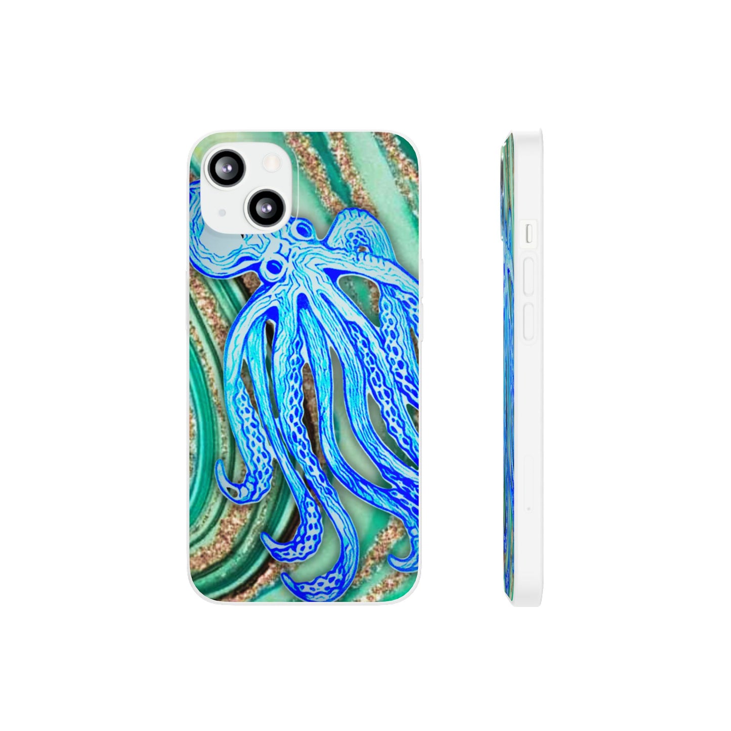 Octopus Seafoam Phone Case — Artistic Blue Octopus Flexible Protective Cover