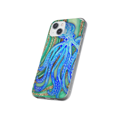 Octopus Seafoam Phone Case — Artistic Blue Octopus Flexible Protective Cover