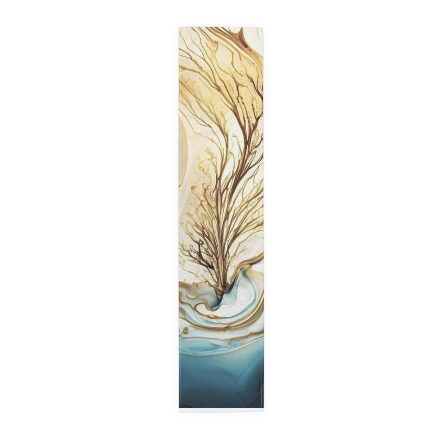 Coastal Marble Table Runner — Teal & Gold Abstract Dining Decor