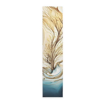 Coastal Marble Table Runner — Teal & Gold Abstract Dining Decor
