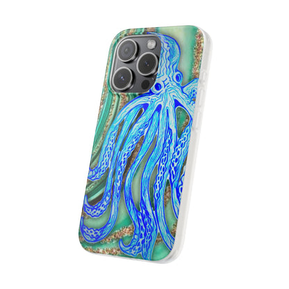 Octopus Seafoam Phone Case — Artistic Blue Octopus Flexible Protective Cover