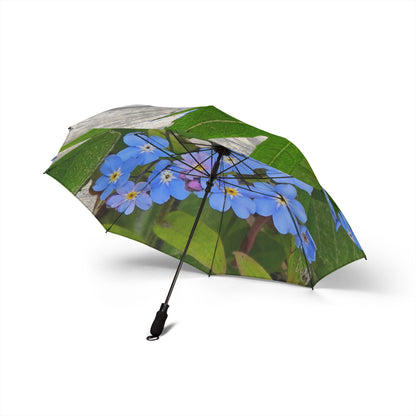 Foldable Umbrella — Blue Forget-Me-Not Floral Print, Semi-Automatic Compact Travel Umbrella