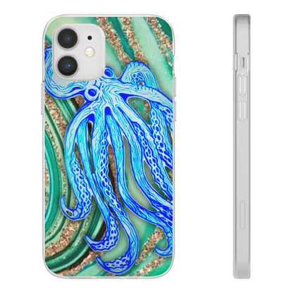 Octopus Seafoam Phone Case — Artistic Blue Octopus Flexible Protective Cover