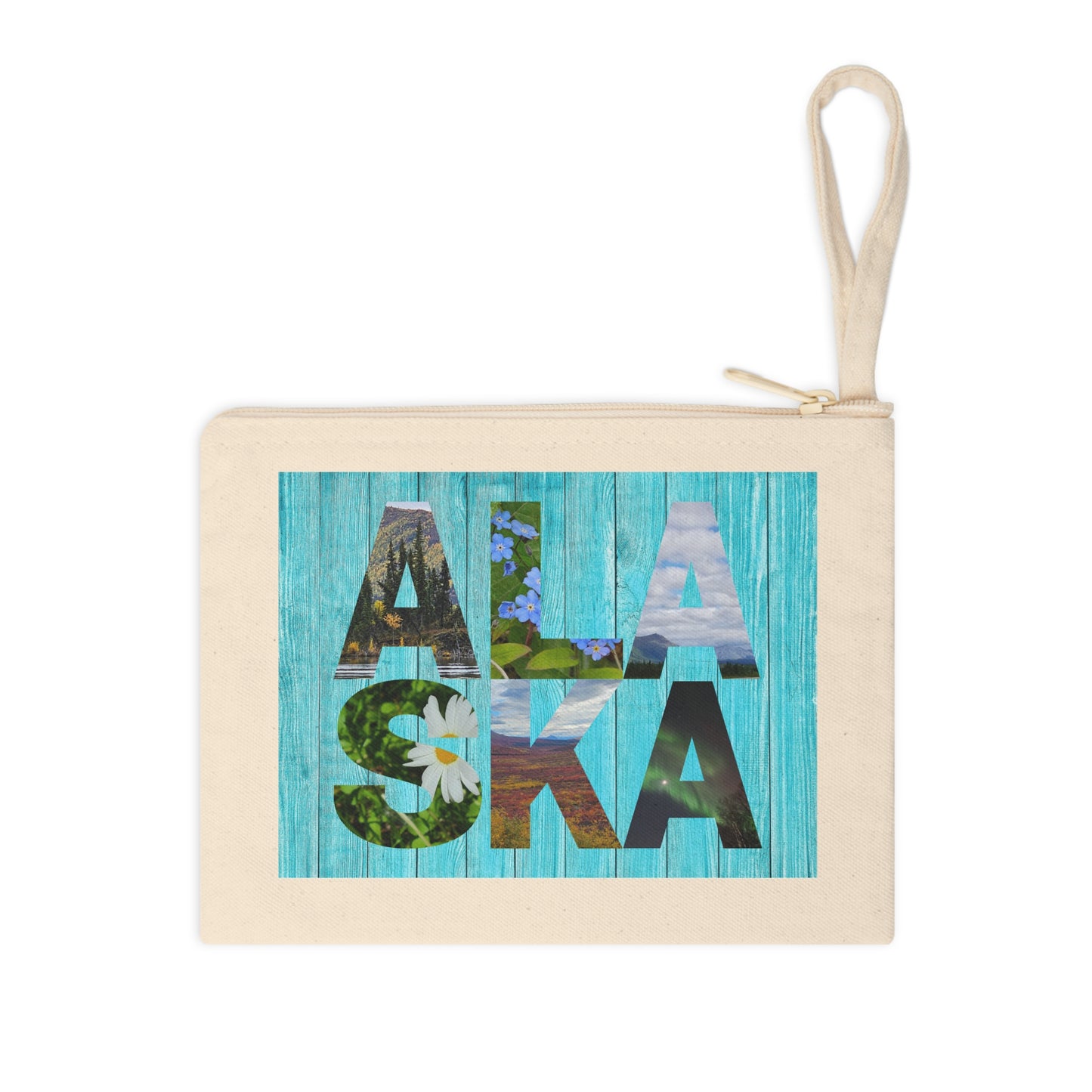 Alaska Floral Coastal Zipper Pouch — Canvas Accessory Bag