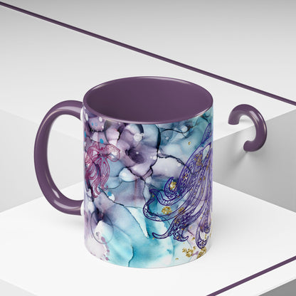 Octopus Watercolor Coffee Mug — Ocean Jellyfish Art Accent Mug (11/15oz)