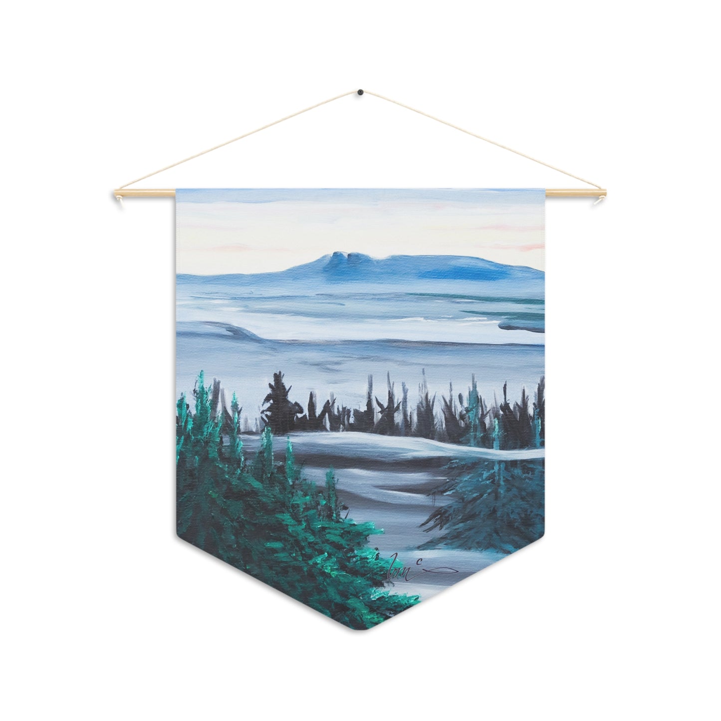 Mountain Mist Pennant Wall Banner — Serene Forest Landscape Hanging Decor