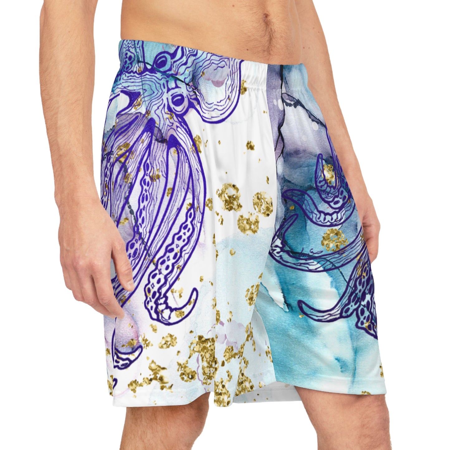 Octopus Ink Basketball Shorts — Blue Teal Marble AOP