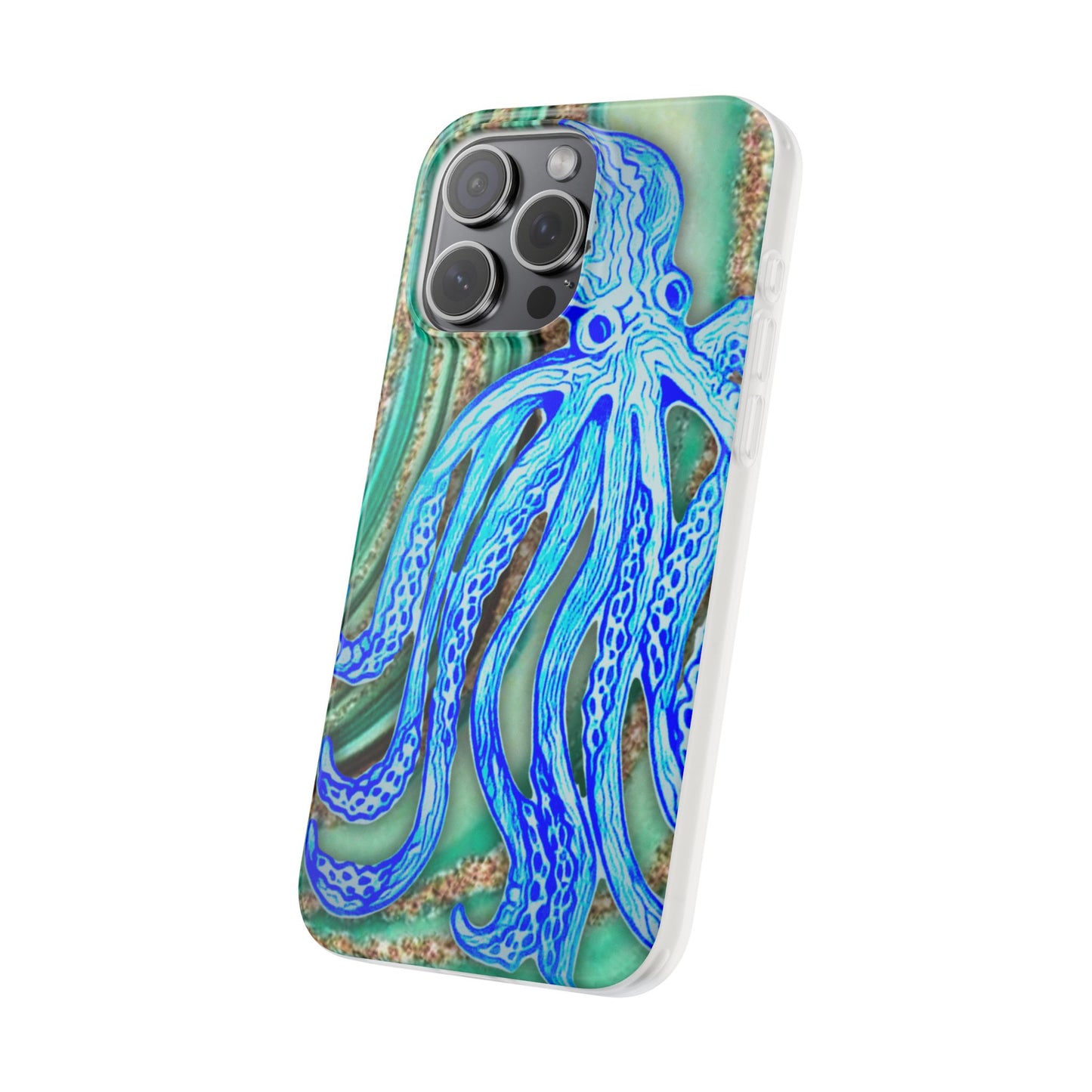 Octopus Seafoam Phone Case — Artistic Blue Octopus Flexible Protective Cover